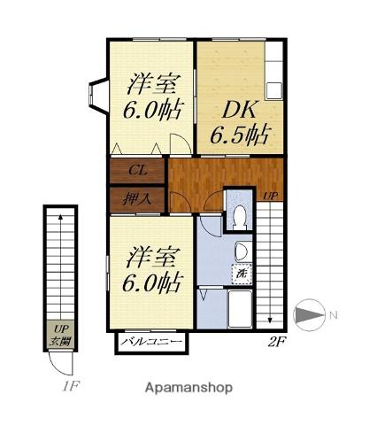 ハイステージブロスA(2DK/2階)の間取り写真