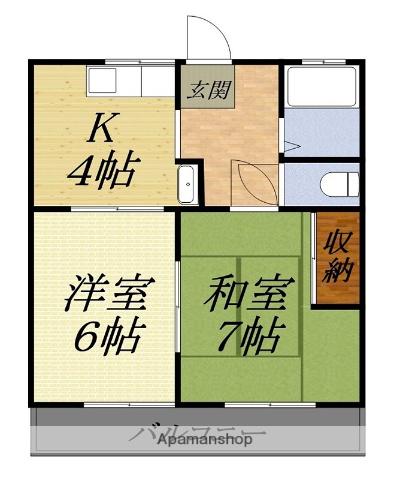 浜北パークマンション B(2DK/1階)の間取り写真