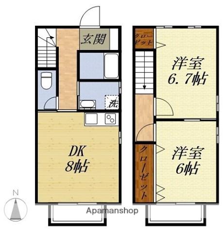 パティオ久米A(2DK)の間取り写真