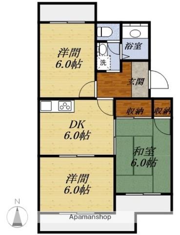 YUYUハイツII(3DK/4階)の間取り写真