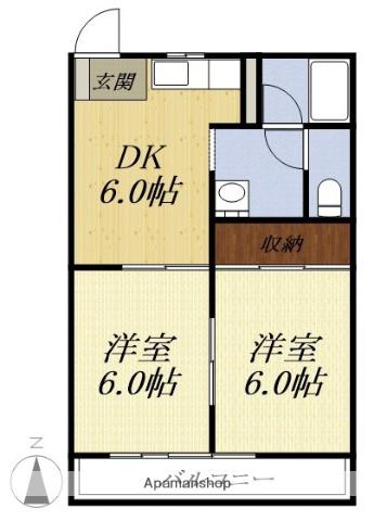シャトー中川VI(2DK/2階)の間取り写真