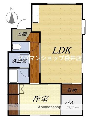 コーポ飛鳥B(1LDK/2階)の間取り写真