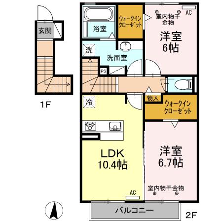 ルーチェソラーレ(2LDK/2階)の間取り写真