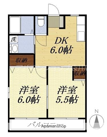 ダイエムI(2DK/1階)の間取り写真
