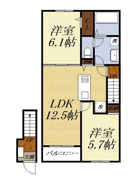 COMFORT(2LDK/2階)の間取り写真