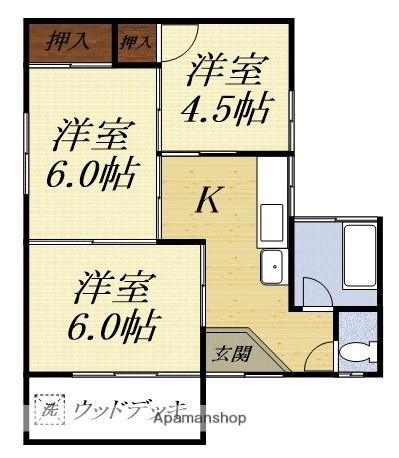 東海道本線 磐田駅 徒歩14分 1階建 築41年(3K)の間取り写真