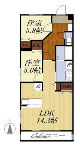 つつみタウンII(2LDK/1階)の間取り写真