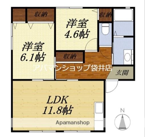 アーリー・バード B(2LDK/1階)の間取り写真