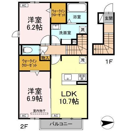 クランベリーKAMO(2LDK/2階)の間取り写真