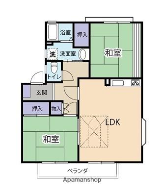 セゾンド気賀B(2LDK/2階)の間取り写真