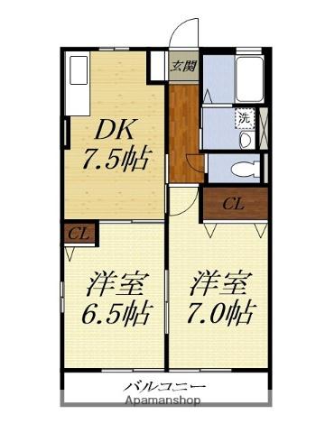 ベルフォーレI(2DK/2階)の間取り写真