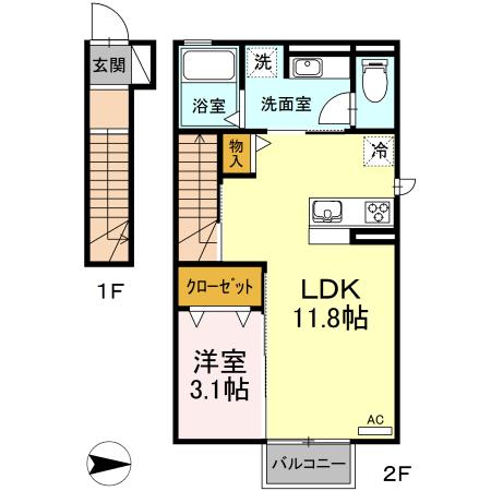 エクセル21 V(1LDK/2階)の間取り写真