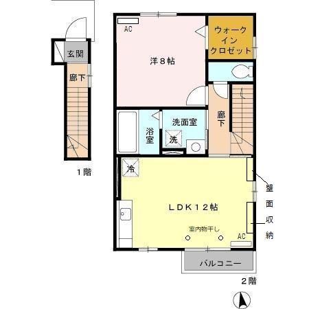 プリメーラII(1LDK/2階)の間取り写真