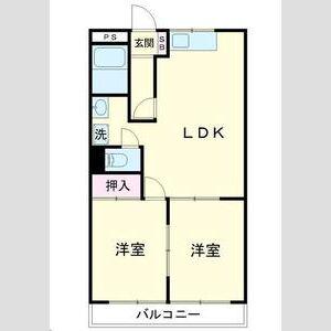 ハイツハカマタⅠ(2DK/2階)の間取り写真