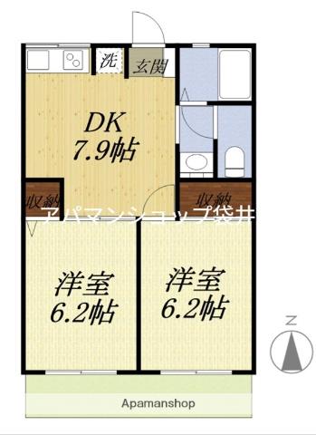 スキヤハイツIII(2DK/1階)の間取り写真