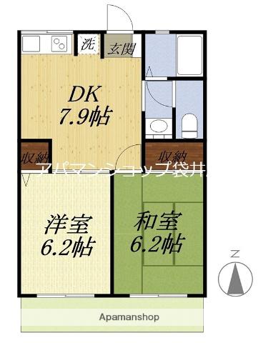 スキヤハイツIII(2DK/2階)の間取り写真