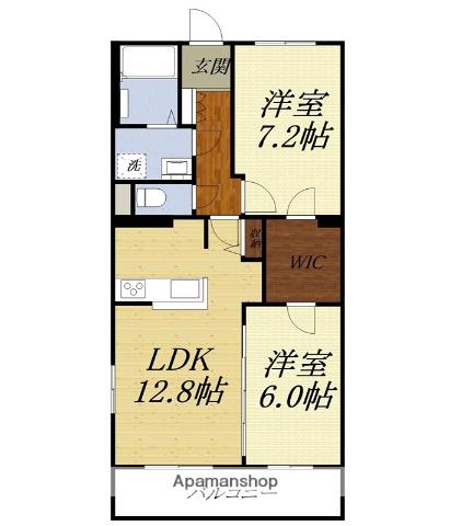 スウィートベル(2LDK/2階)の間取り写真