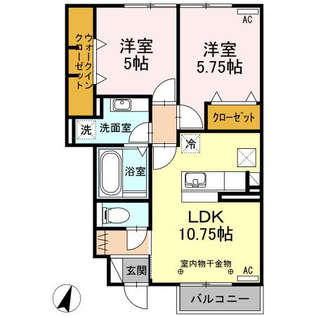 ドルチェヴィータI棟(2LDK/1階)の間取り写真