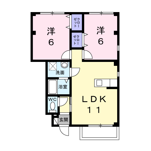 エル・シャローム輝(2LDK/1階)の間取り写真