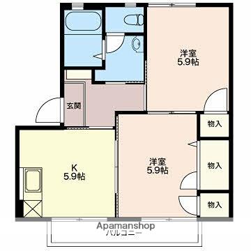 T・TOWNビューテラス(2K/1階)の間取り写真