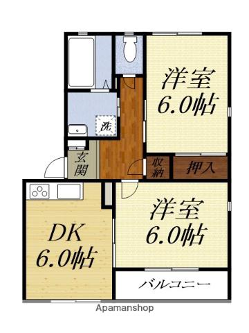パーシモンII(2DK/1階)の間取り写真