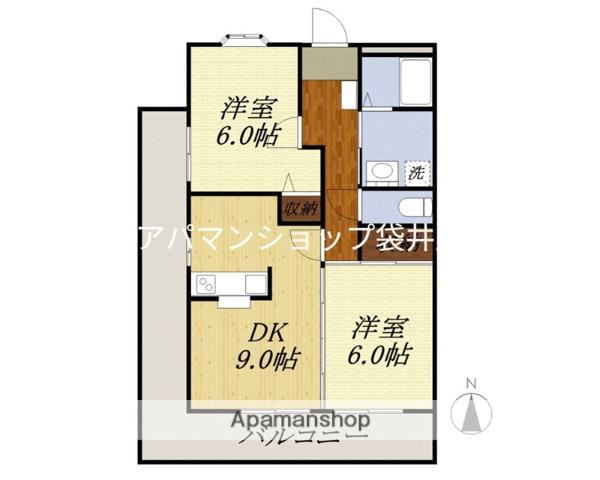 グレイスガーデン高尾II(2LDK/6階)の間取り写真