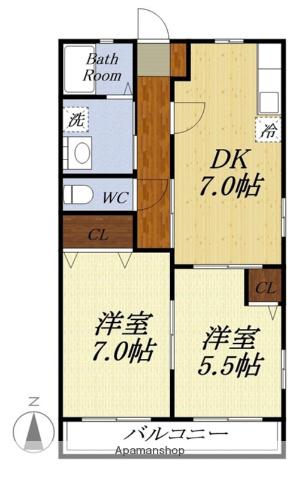 グレイスフル(2DK/1階)の間取り写真