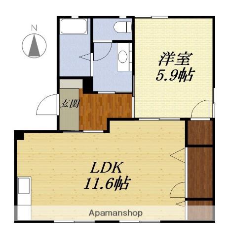 ビハイリン(1LDK/1階)の間取り写真