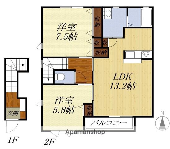 LILIEN BERG M(2LDK/2階)の間取り写真