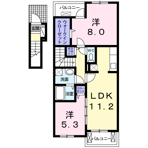 ハピネスハウスⅡ(2LDK/2階)の間取り写真