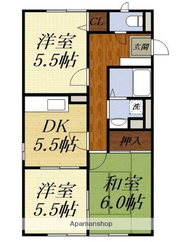 遠州鉄道 浜北駅 徒歩9分 2階建 築30年(3DK/2階)の間取り写真