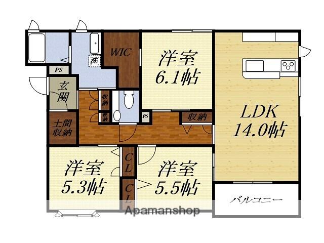 グリーンアベニュー金子(3LDK/1階)の間取り写真