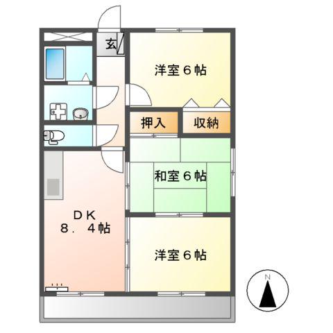 ウィステリア(3DK/1階)の間取り写真