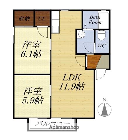 ボナール春岡(2LDK/2階)の間取り写真