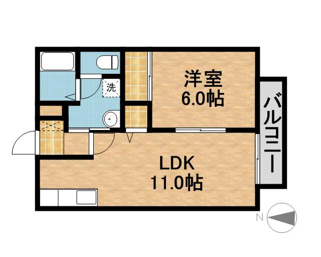 エスポワール久米A(1LDK/2階)の間取り写真