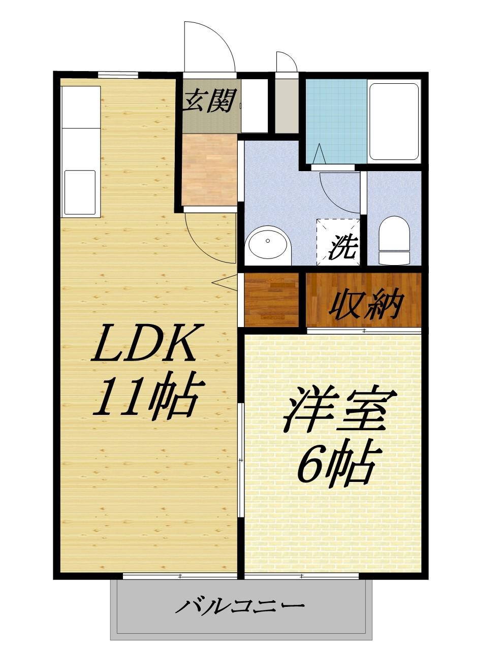 エスポワール久米A(1LDK/2階)の間取り写真