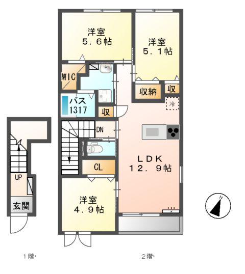 メルヴェユーイーグルⅢ(3LDK/2階)の間取り写真