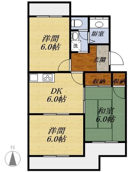 YUYUハイツII(3DK/2階)の間取り写真