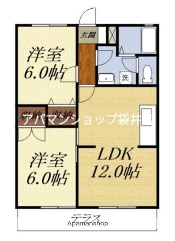 ミーテルーチェ村松(2LDK/1階)の間取り写真