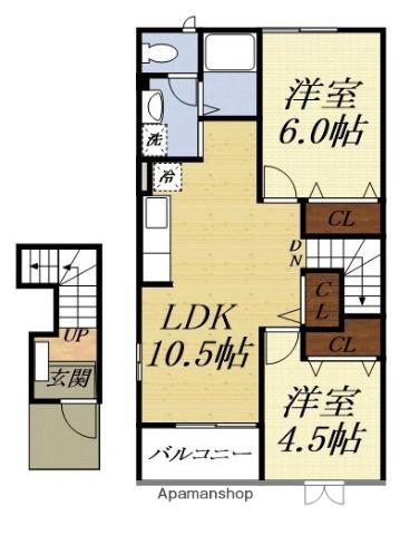 リバ-サイド細江A(2LDK/2階)の間取り写真
