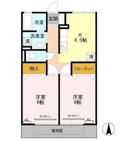 竹富ハイツ(2K/1階)の間取り写真