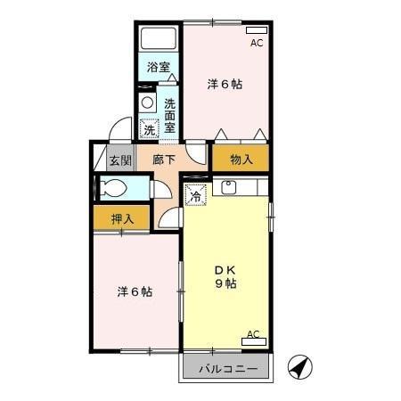 チェリーハウス(2DK/1階)の間取り写真