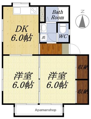 ソレイユ(2DK/1階)の間取り写真