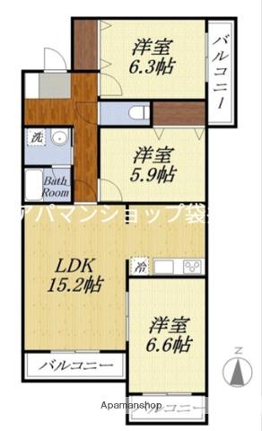 ラフィーネ掛川AI(3LDK/3階)の間取り写真