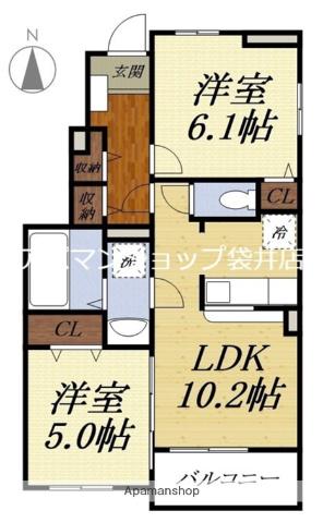 ATRANI BRANCHE(2LDK/1階)の間取り写真