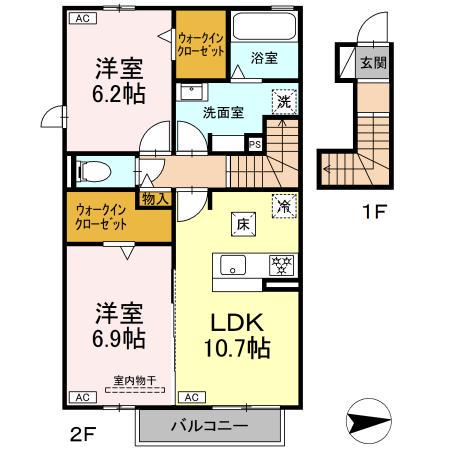 クランベリーKAMO(2LDK/2階)の間取り写真
