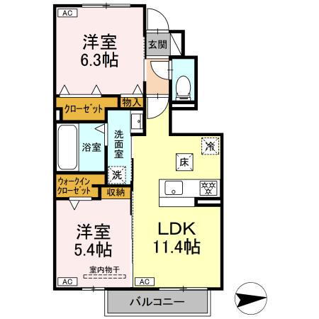 クランベリーKAMO(2LDK/1階)の間取り写真