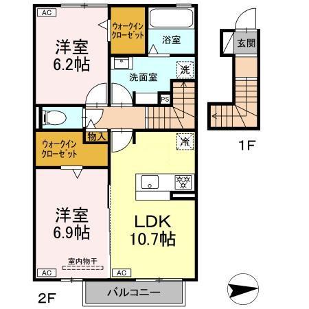クランベリーKAMO(2LDK/2階)の間取り写真