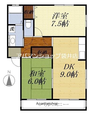 サンフローラ袋井A(2DK/2階)の間取り写真