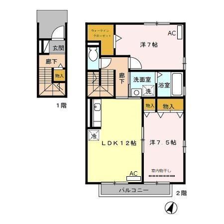 グランドソレーユ C(2LDK/2階)の間取り写真